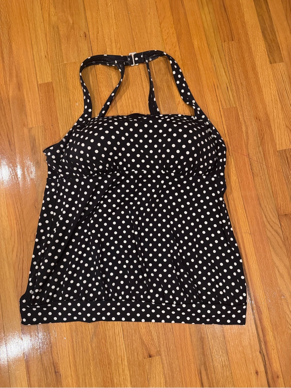 Lands End Black Polka Dot tankini swimsuit top 16 DD